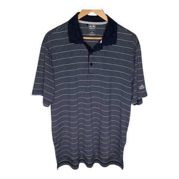 Adidas Climalite Golf Polo Shirt Navy Blue Stripe Size M Moisture Wicking - Picture 1 of 11